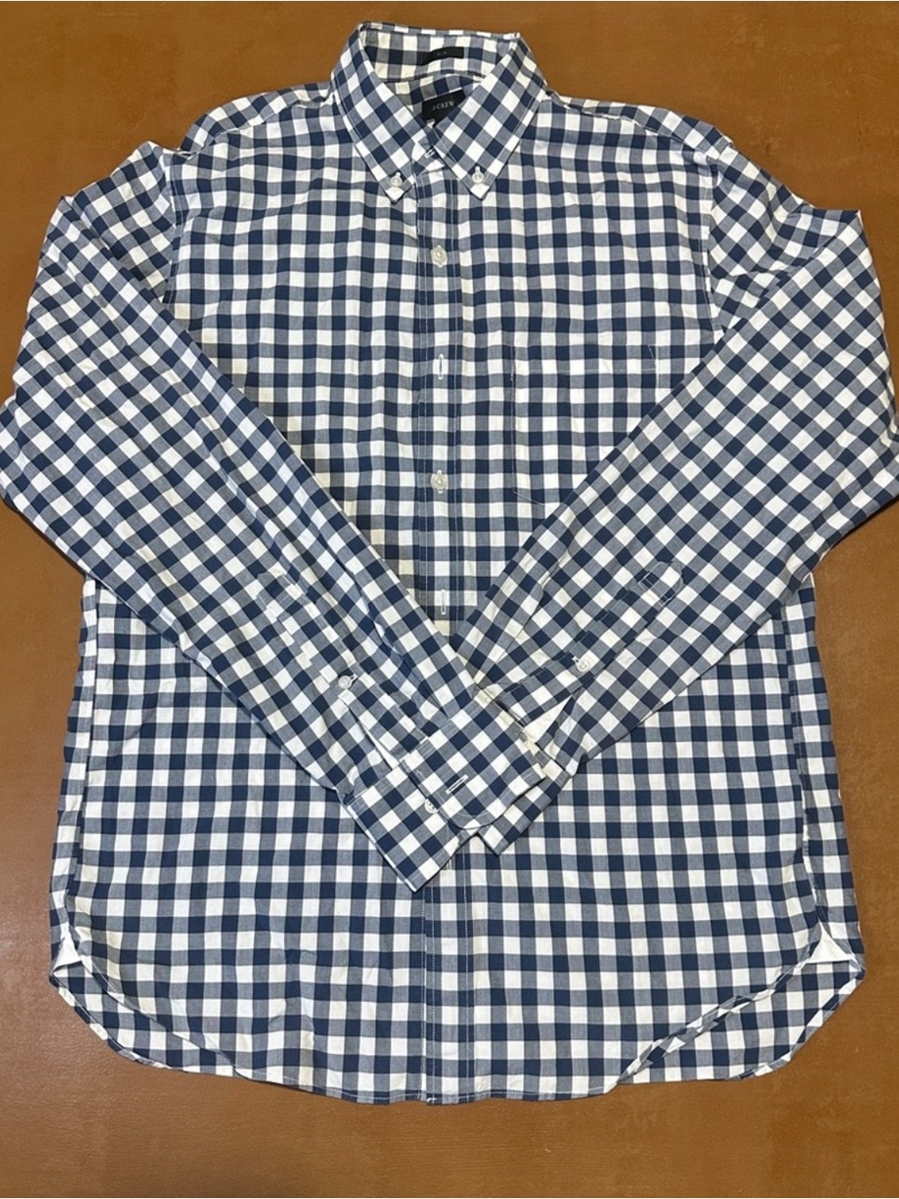 J. Crew Navy and White Gingham Button-Down Shirt
